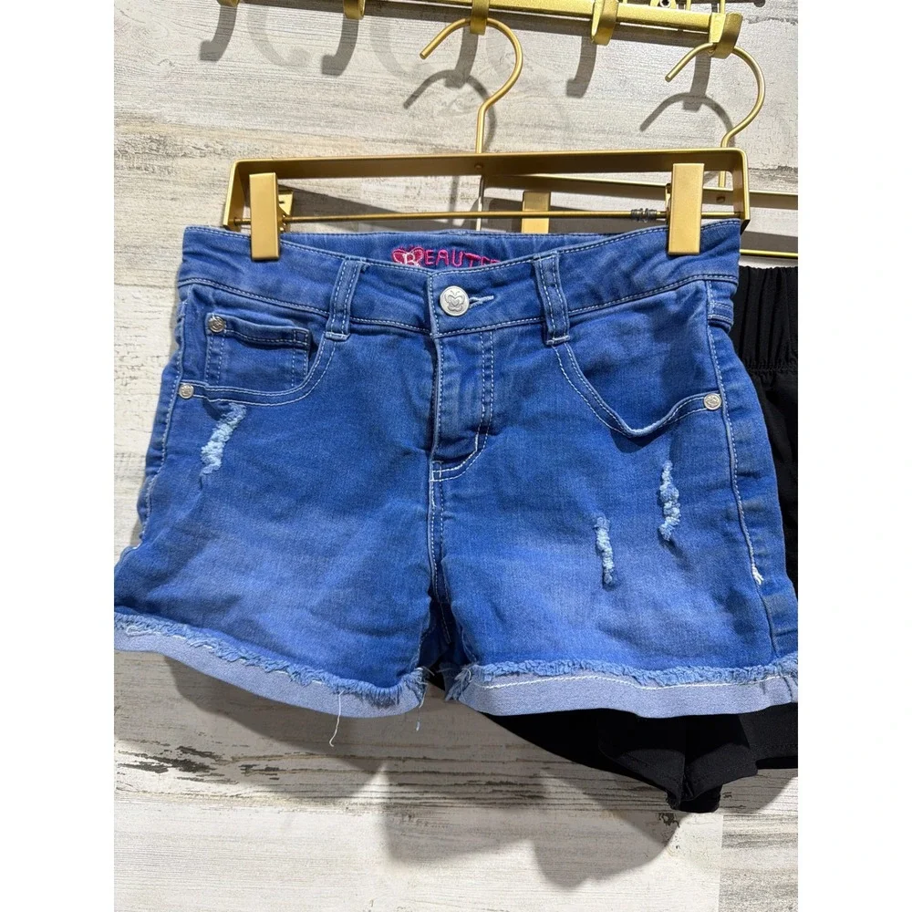 Beautees Justice Shorts Bundle Girls 12/14 Blue Black Distressed Active GUC*